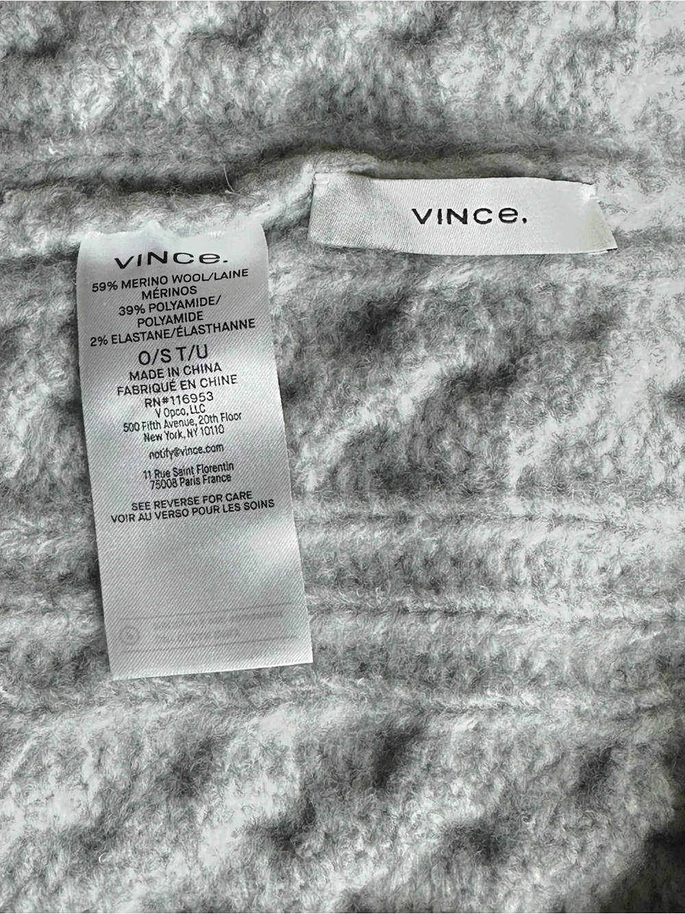 Vince Airspun Merino Wool Blend Cable Knit Cuffed Beanie Hat Gray One Size NWT